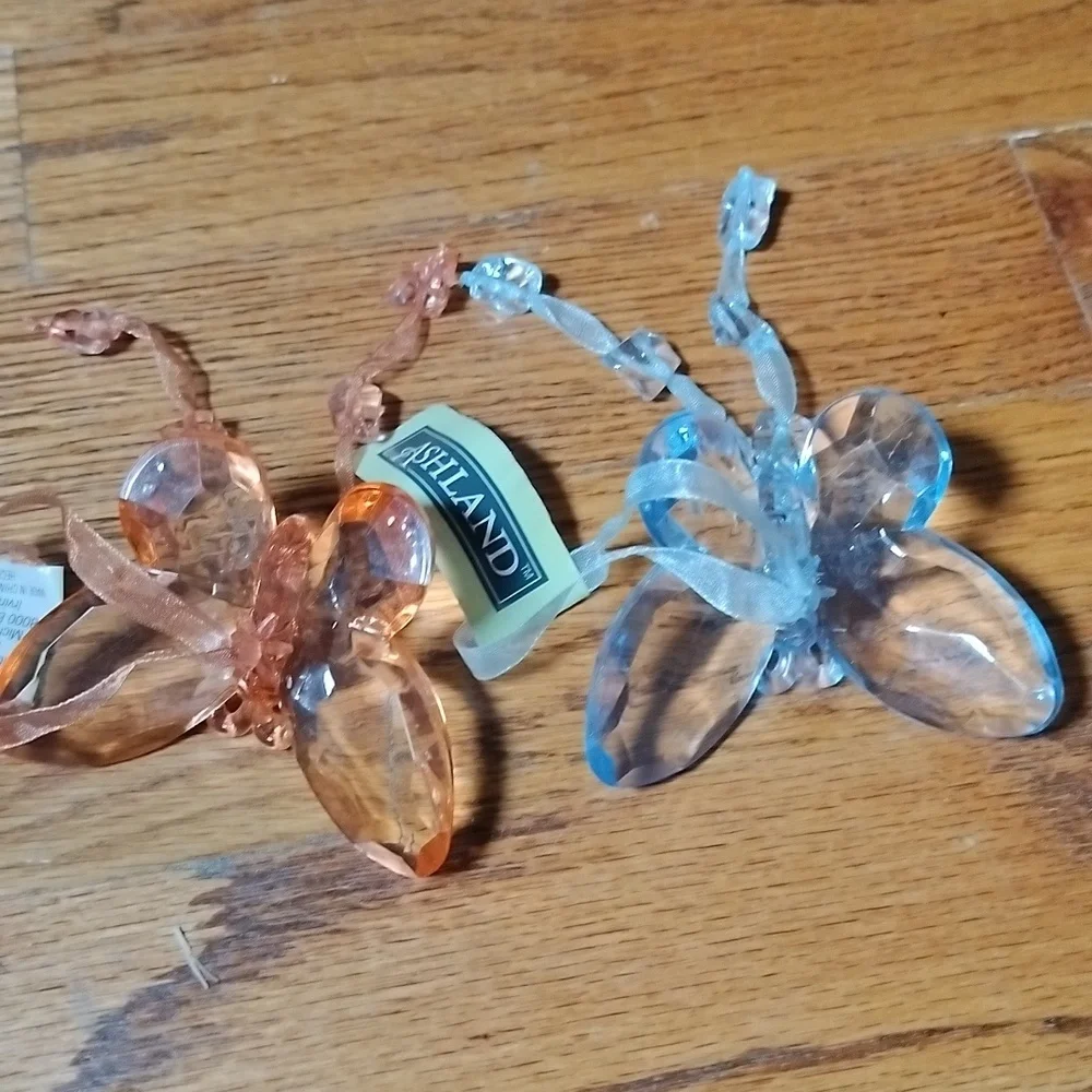 Two Dangling Butterfly Christmas Ornaments